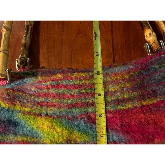 Handmade bag wool felted purse multicolored handbag w wooden handle bright color - Picture 7 of 8